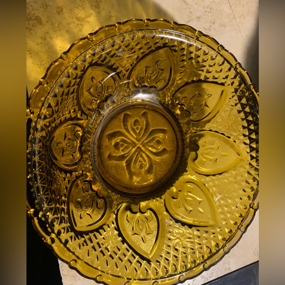 Vintage Amber Glass Decorative Bowl